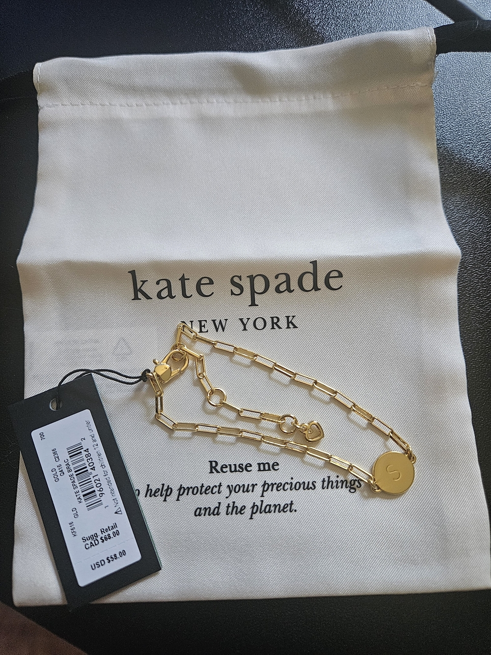 kate spade New York Gold Link Initial S Charm Bracelet
